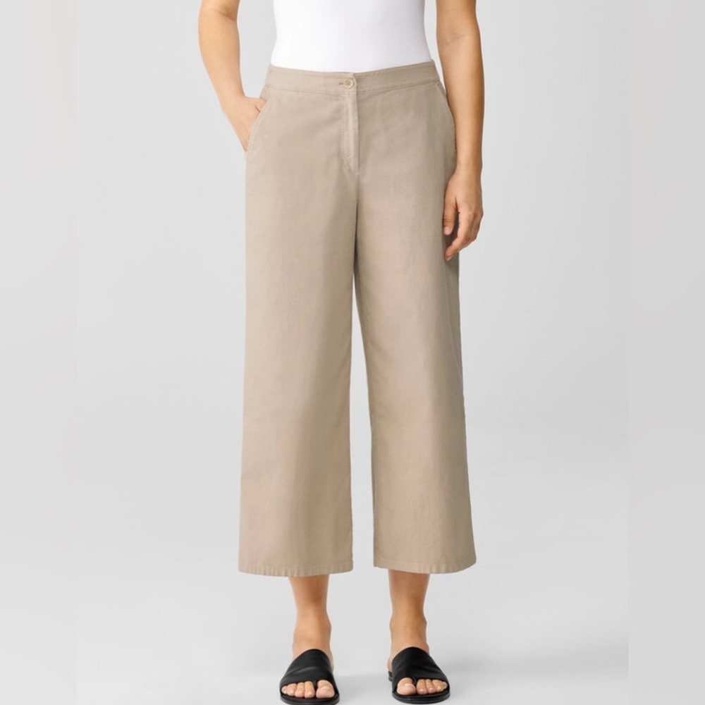 Eileen Fisher Cotton Hemp Stretch Wide Leg Cropped Pants XXS beige minimalist - Picture 3 of 11
